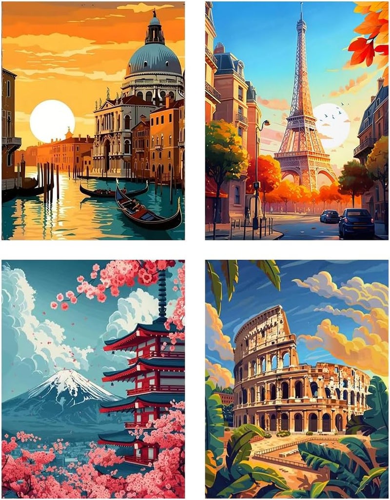 Kaixine ﻿4 Pack City Landscape Cross Stitch Kits for Adults - Embroidery Kits for Beginners Adults, Dimensions Counted Cross Stitch Kits for Arts Craft Kits12x16 inch ﻿ - Image 1